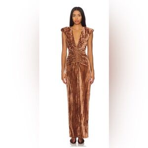 Ronny Kobo Collection Hayley Brown Velvet like Maxi Dress